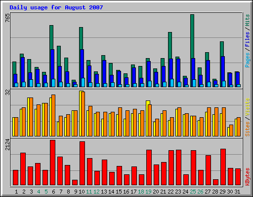 Daily usage for August 2007