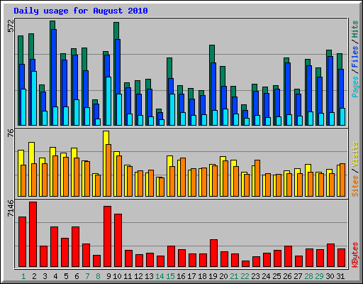 Daily usage for August 2010
